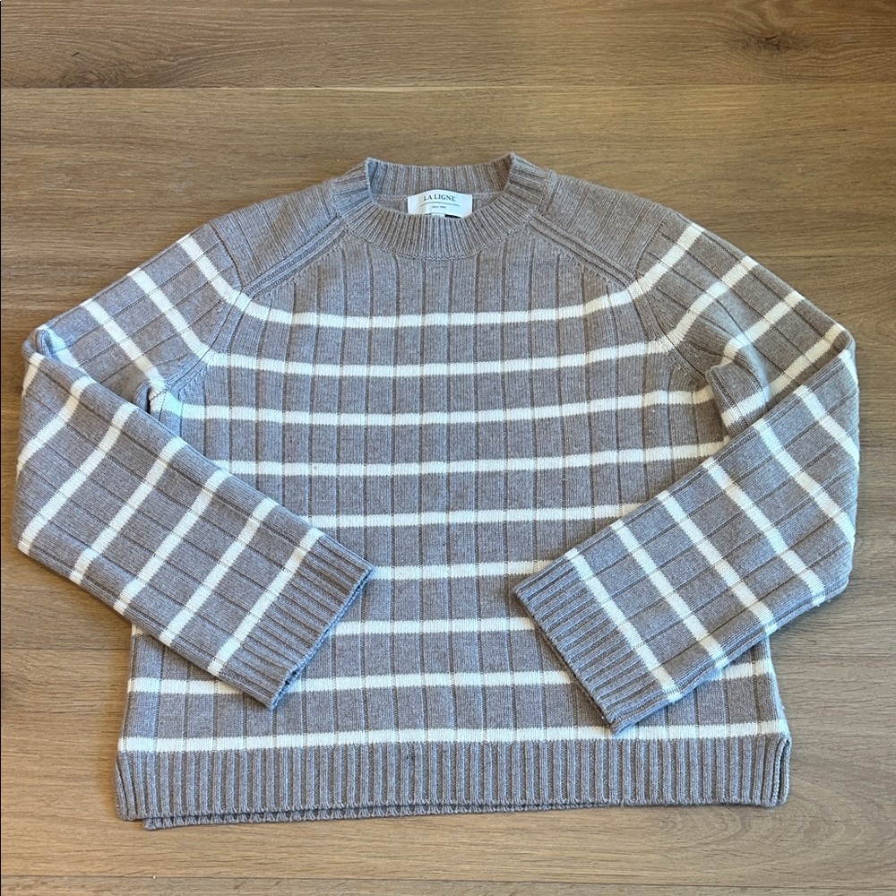 La Ligne tan and white striped crew neck sweater XS